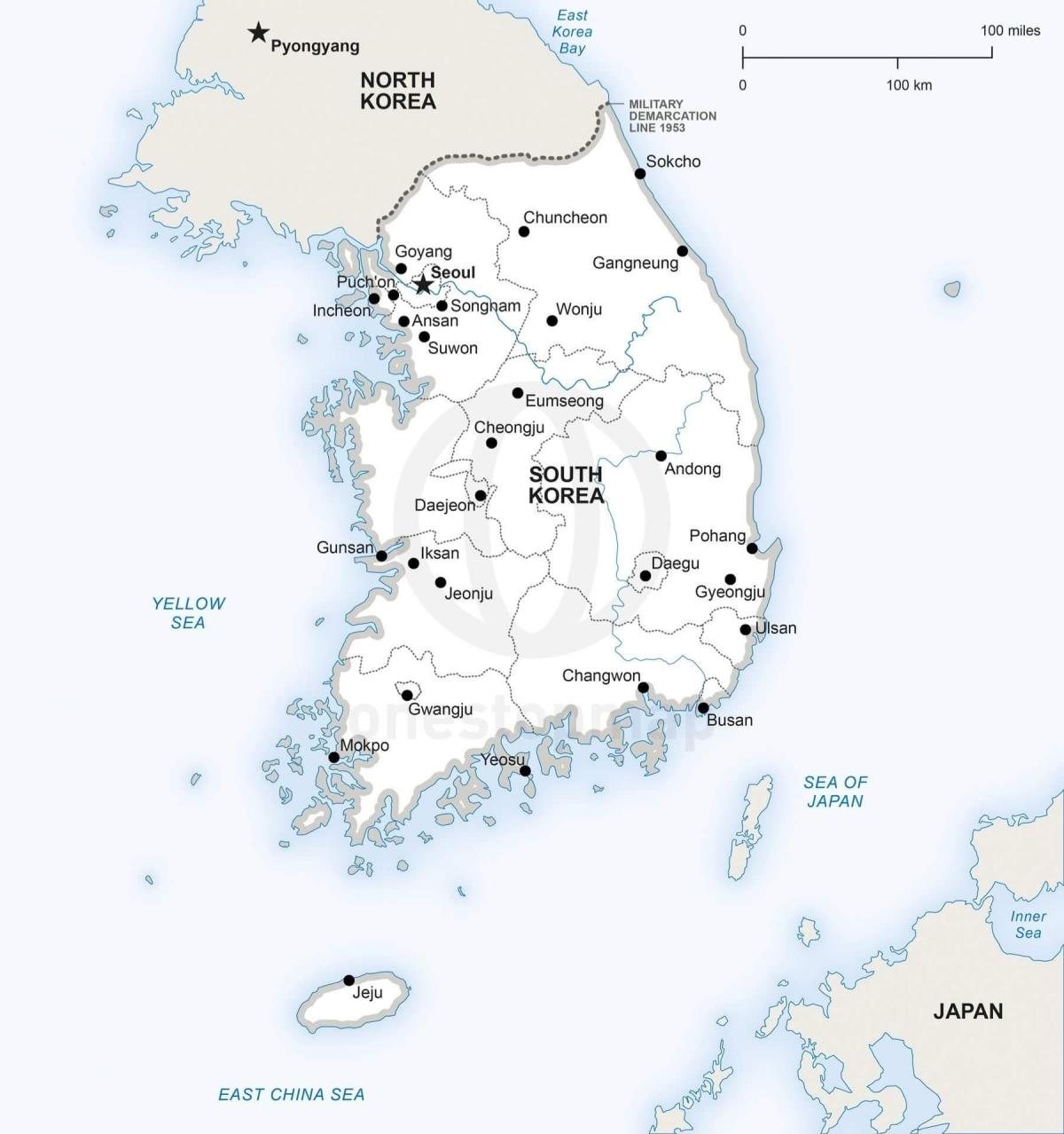 Karte von Südkorea (ROK) mit den wichtigsten Städten