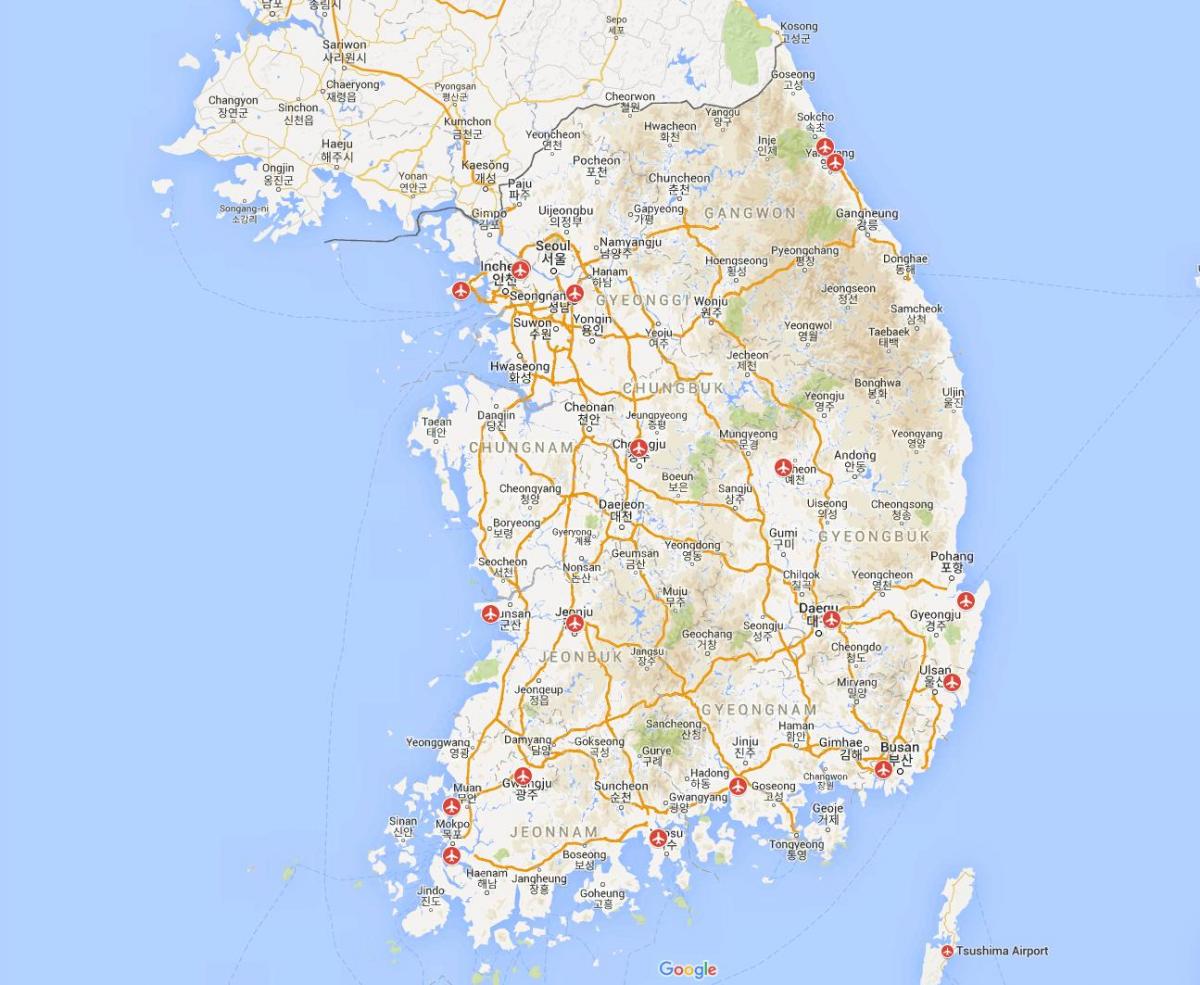 Karte der Flughäfen in Südkorea (ROK)