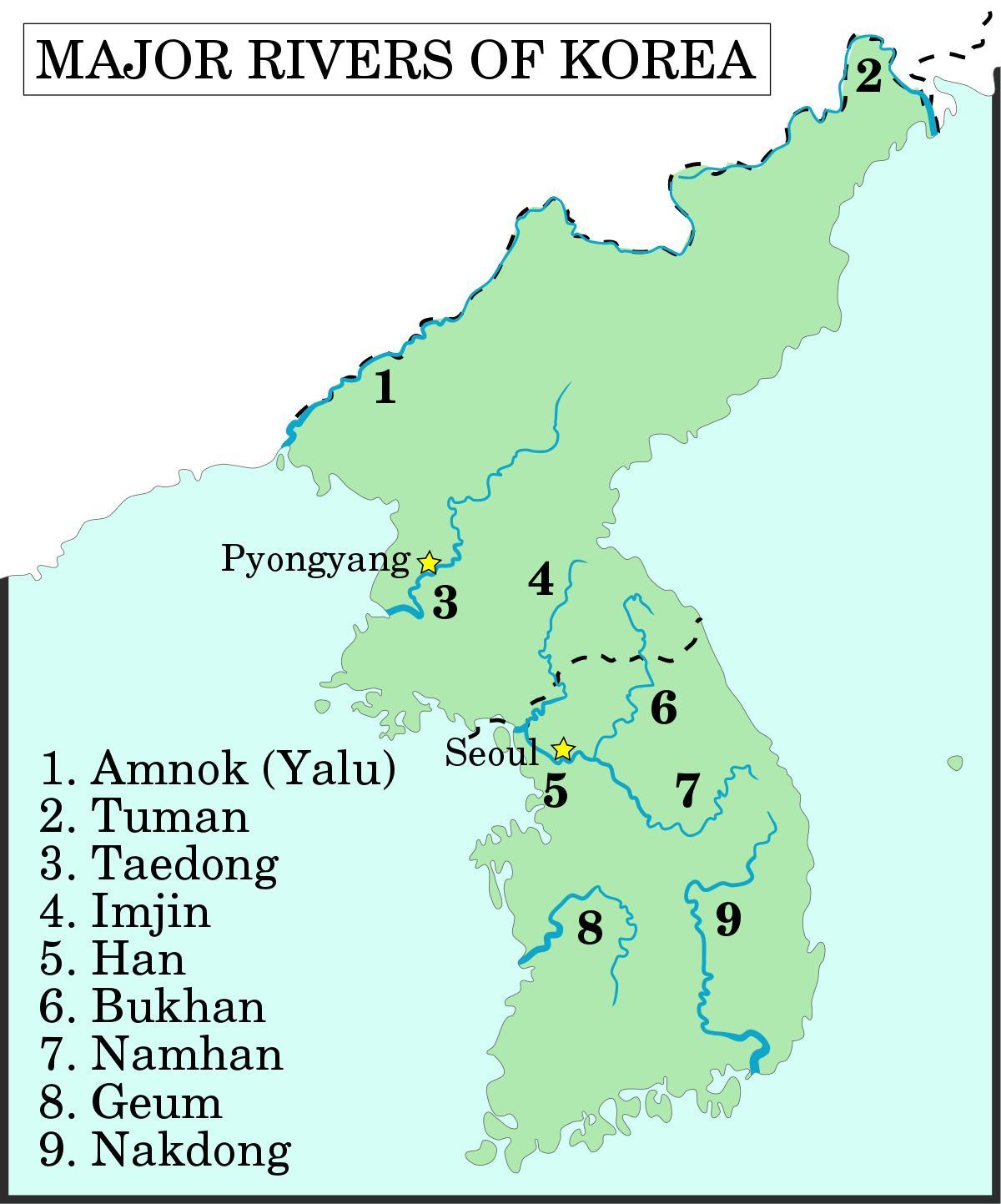 Flüsse in Südkorea (ROK) Karte