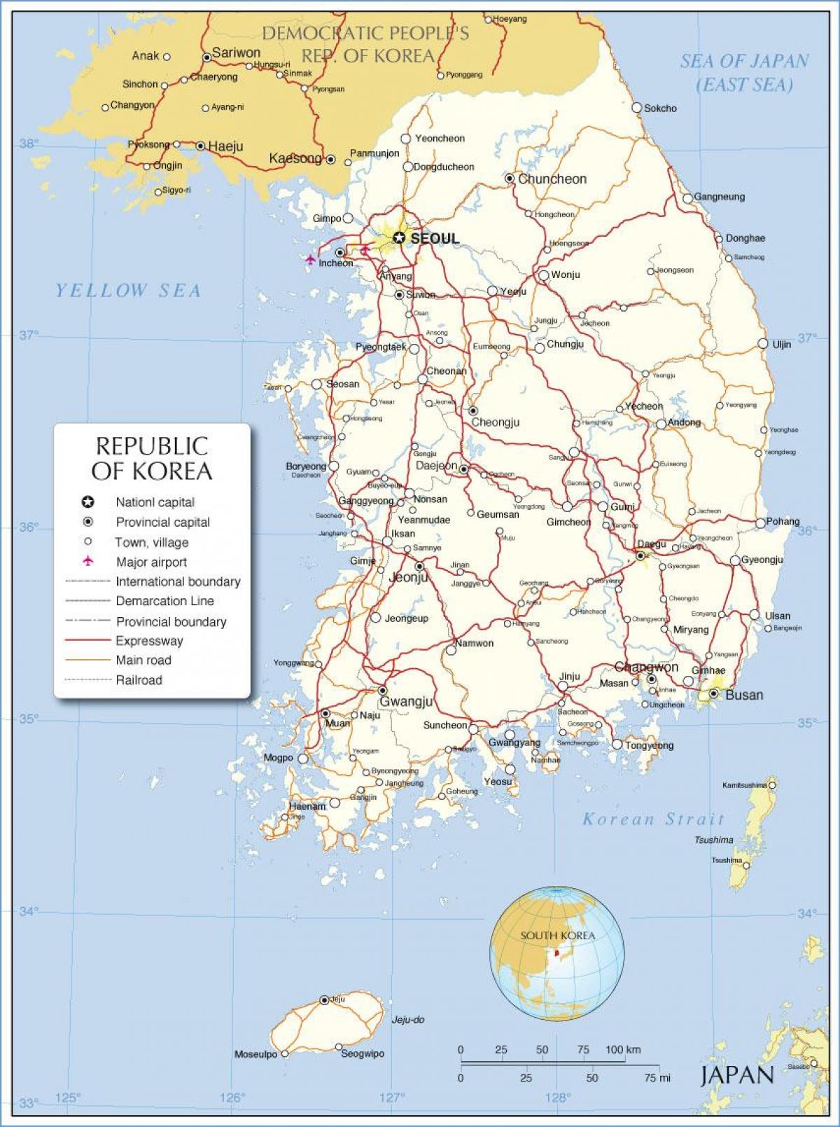 Karte des Landes Südkorea (ROK)